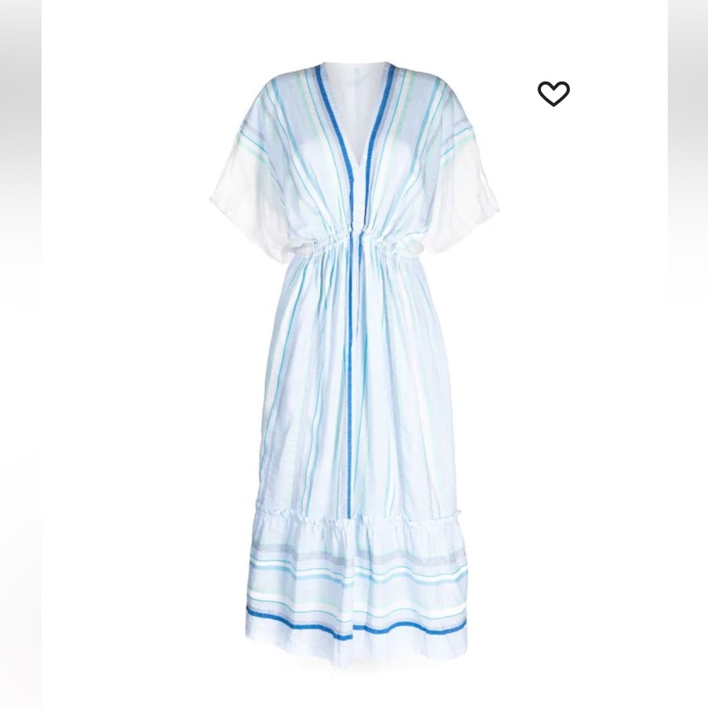 Lemlem White and Light Blue Striped Maxi Dress